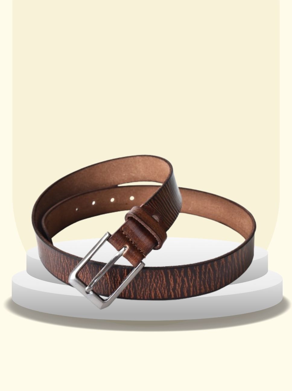 Classic Textured Brown Leather Belt For Men's